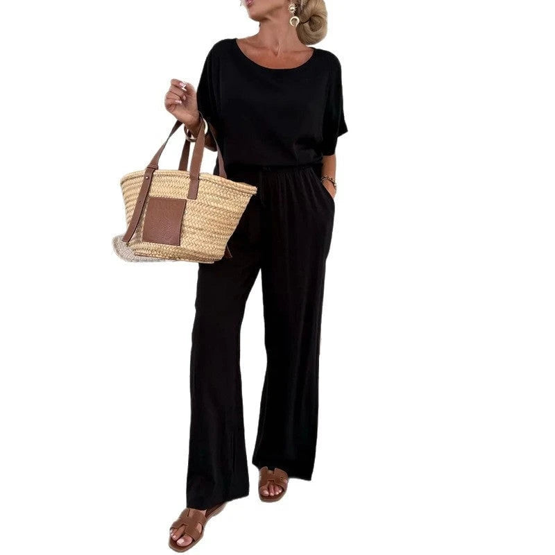 Women Casual Jumpsuit with Wide Leg and Waist Drawstring