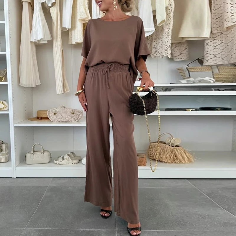 Women Casual Jumpsuit with Wide Leg and Waist Drawstring