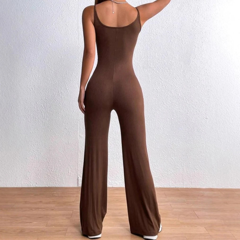Women's Elegant Jumpsuit with Adjustable Spaghetti Straps and Figure-Flattering Cut