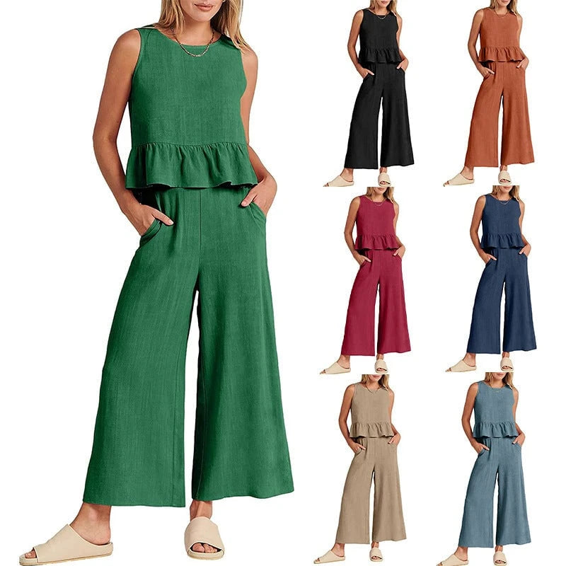 Women's casual jumpsuit with voluminous top and side pockets