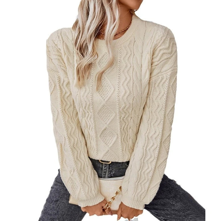 Women's chunky knit pullover with textured cable pattern