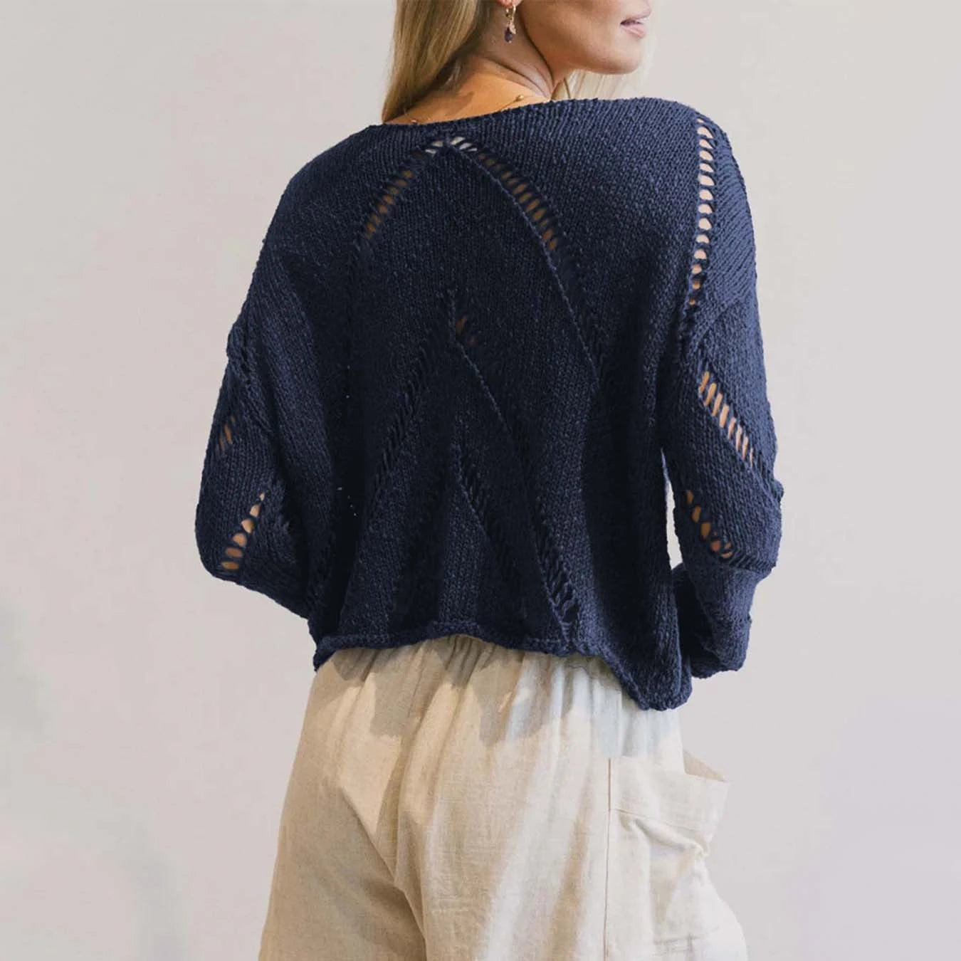 Women's casual knit pullover with airy stitch structure