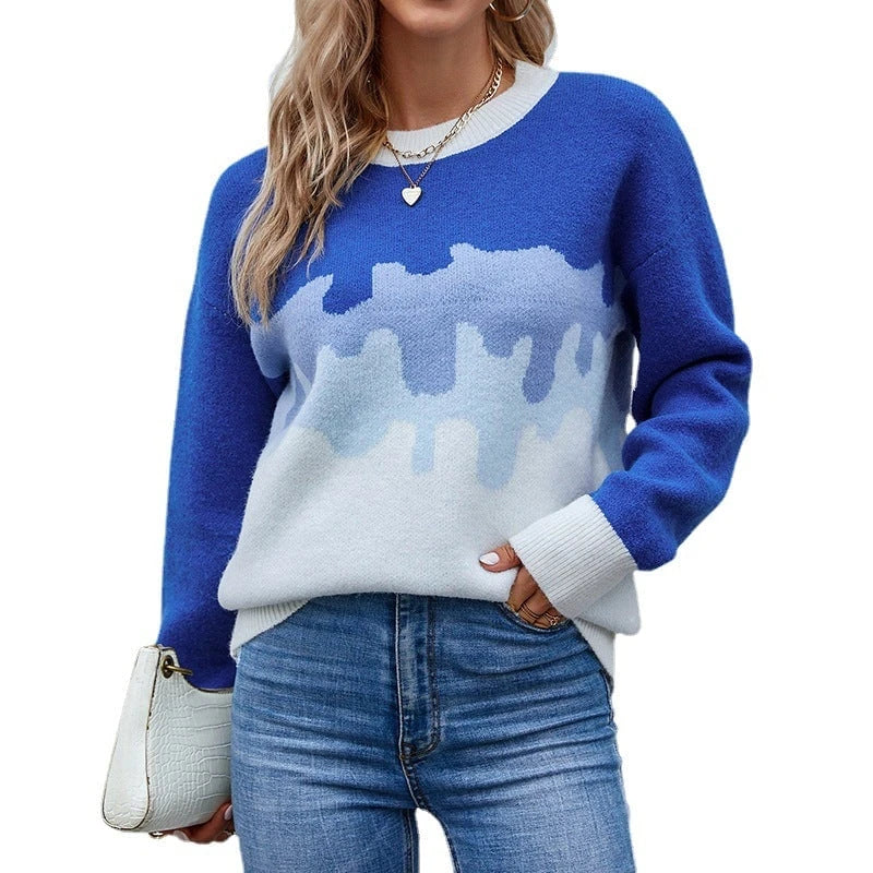 Ladies fashionable pullover with creative gradient and round neck