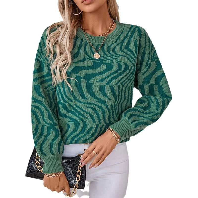Women's fashionable knitted pullover with unique wave pattern