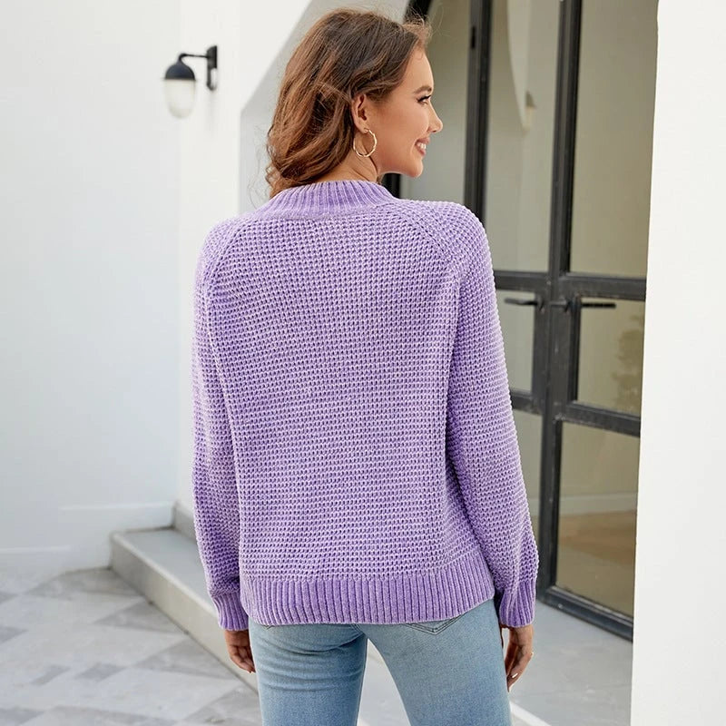 Ladies fashionable knitted pullover with textured waffle style
