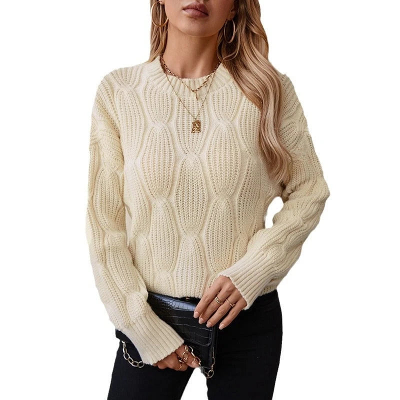 Women’s knit pullover with decorative cable design and comfortable fit
