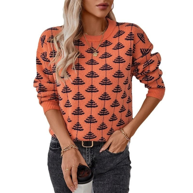 Women's knitted pullover with playful tree design and soft material