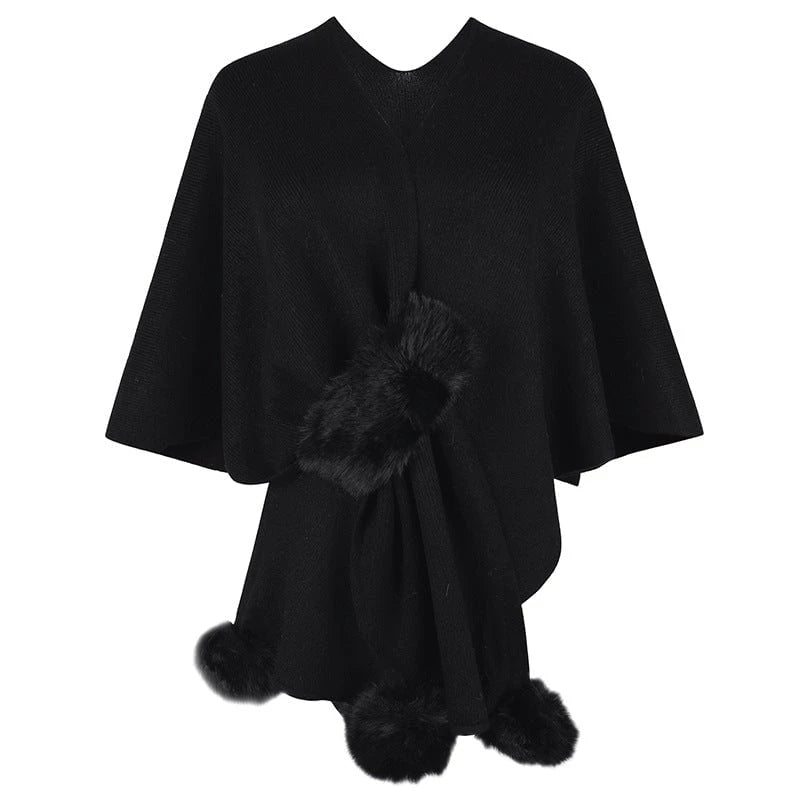 Ladies elegant poncho with luxurious faux fur trim