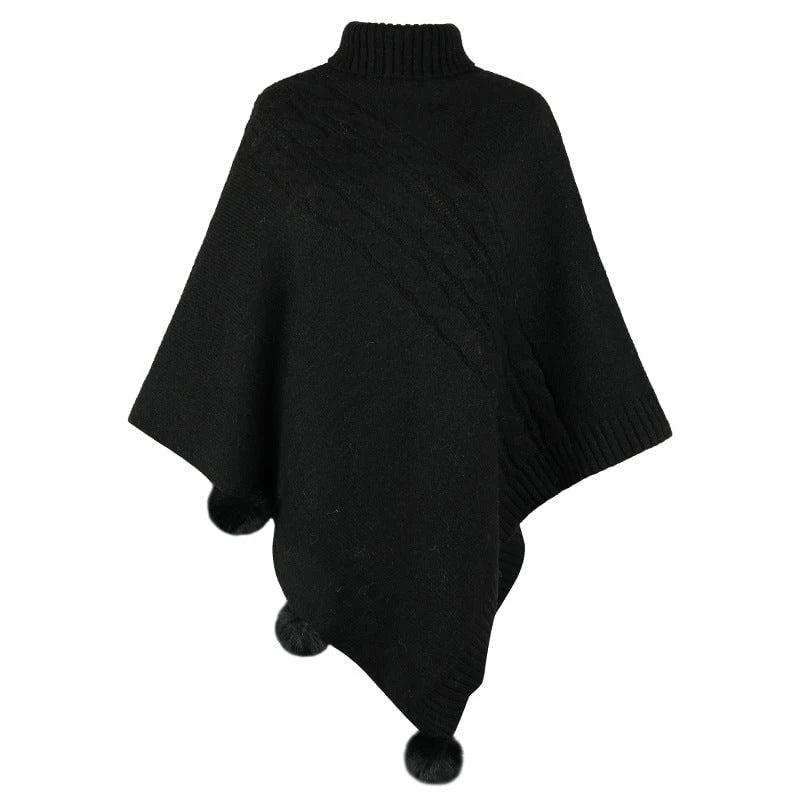 Ladies poncho with modern braid design and a high collar