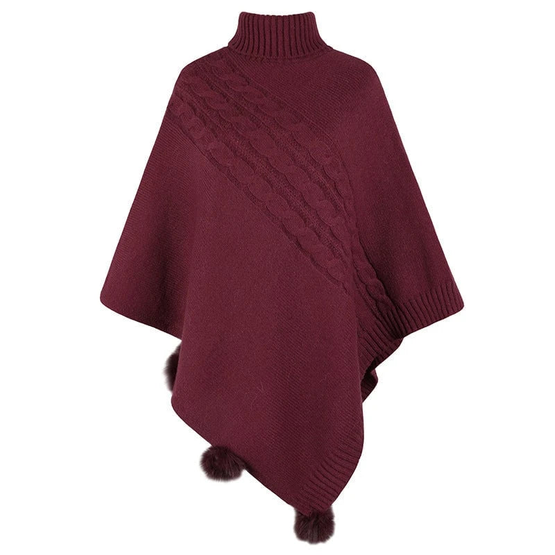 Ladies poncho with modern braid design and a high collar