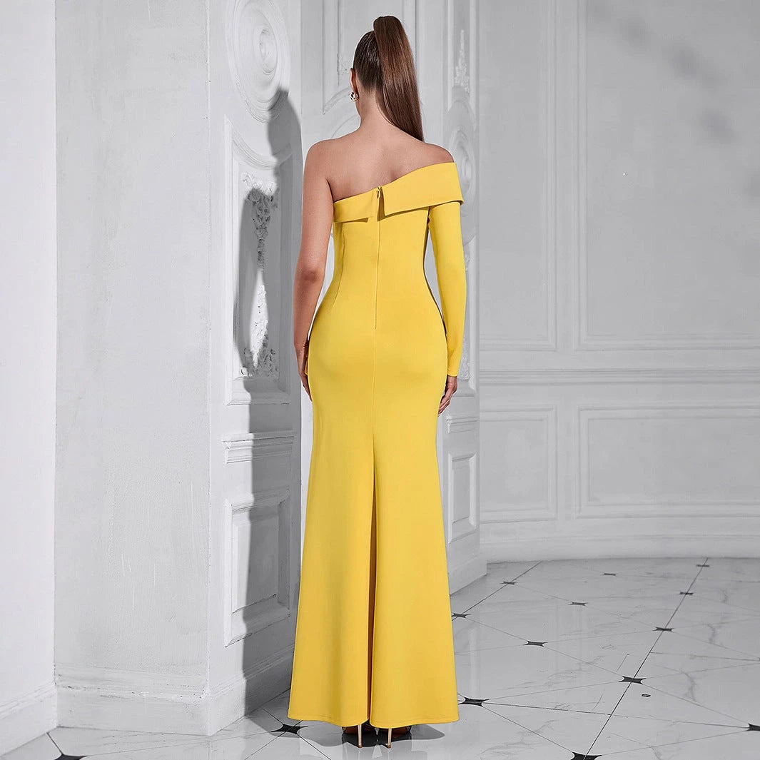 Ladies Elegant Evening Dress with Asymmetric Design and Fascinating Slit