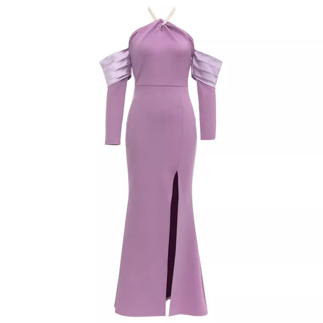 Women's Elegant Evening Dress with Asymmetrical Strap and Chic Slit