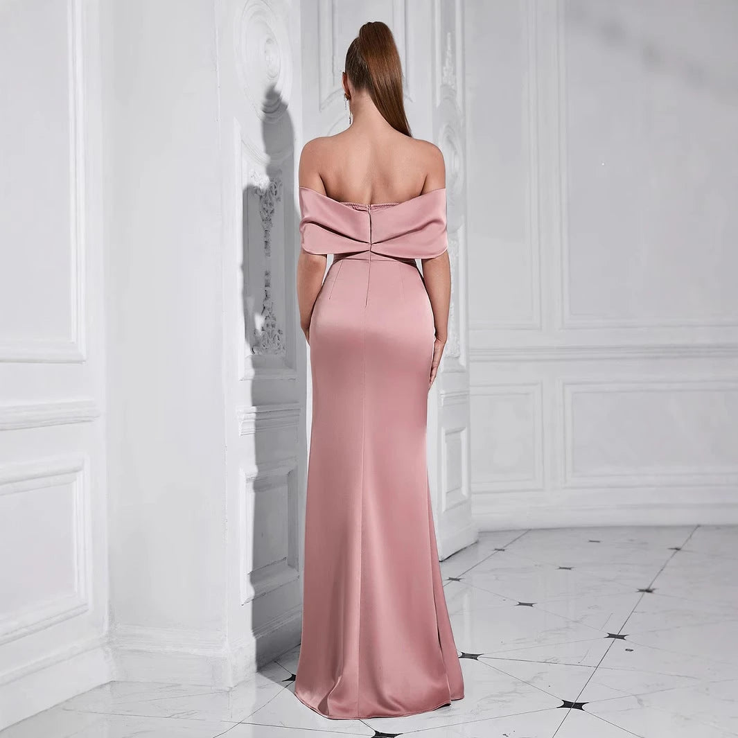 Women's Elegant Evening Dress with Off-the-Shoulder Details and Side Slit