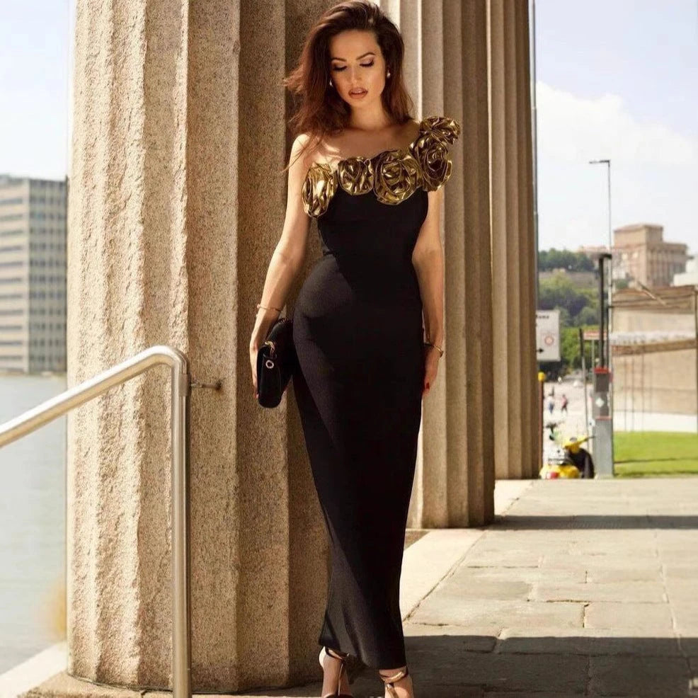 Women's Elegant Sheath Dress with Shimmering Flower Detail