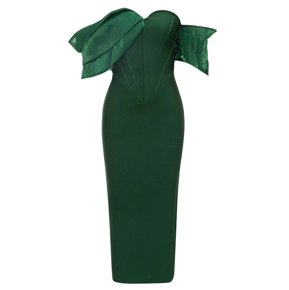 Ladies Elegant Maxi Dress with Off-Shoulder Design and Voluminous Sleeves