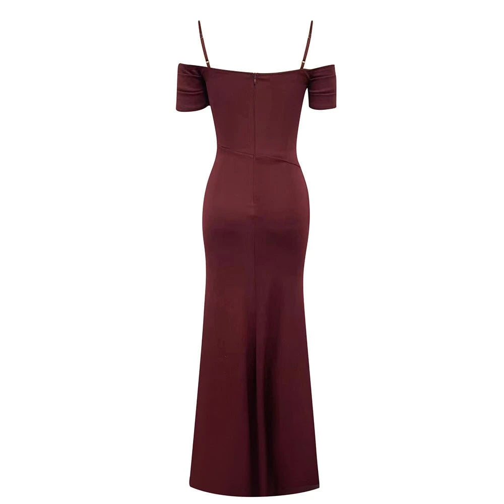 Women's Elegant Maxi Dress with Gatherings and Side Slit