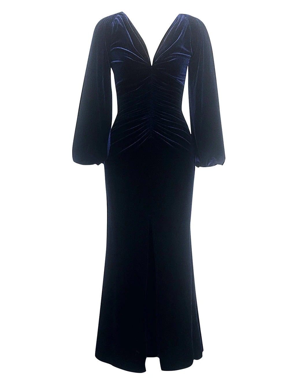 Women Elegant Velvet Dress with Deep V-Neck and Long Puff Sleeves