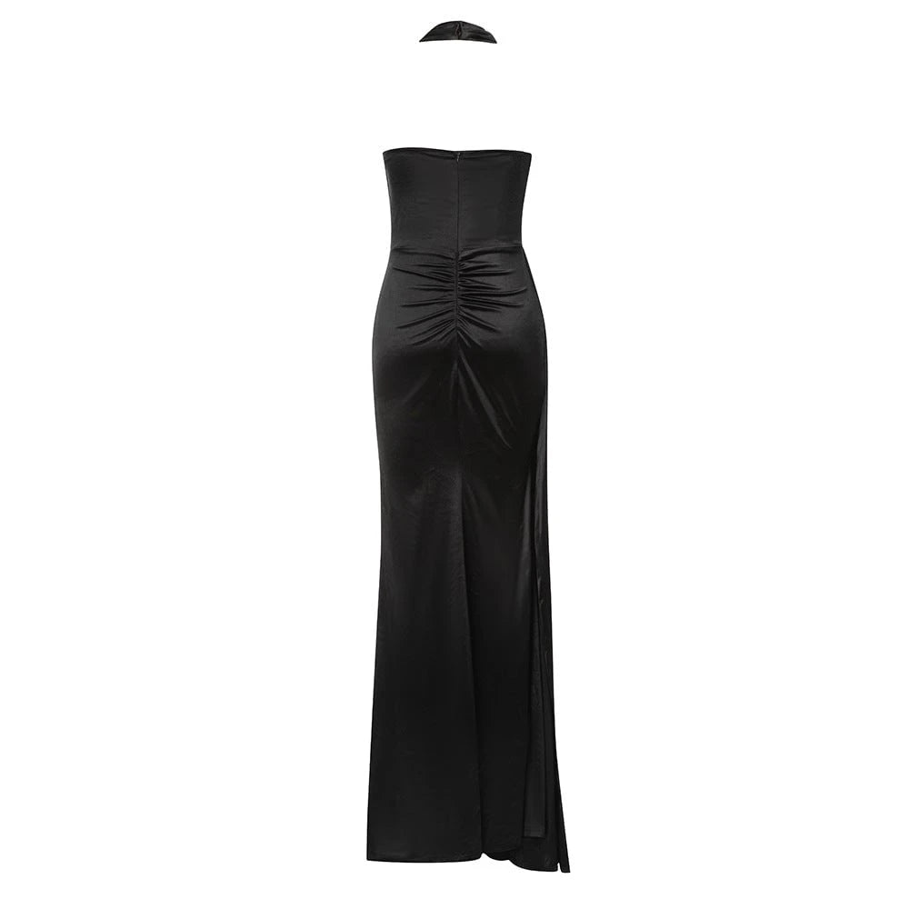 Women's Glamorous Evening Dress with Deep V-Neck and Side Split