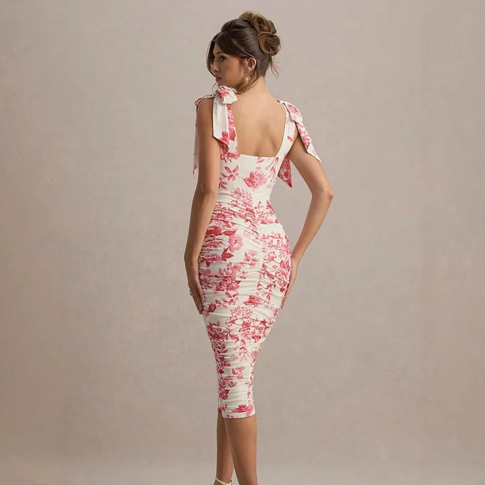 Women's midi dress with decorative floral pattern