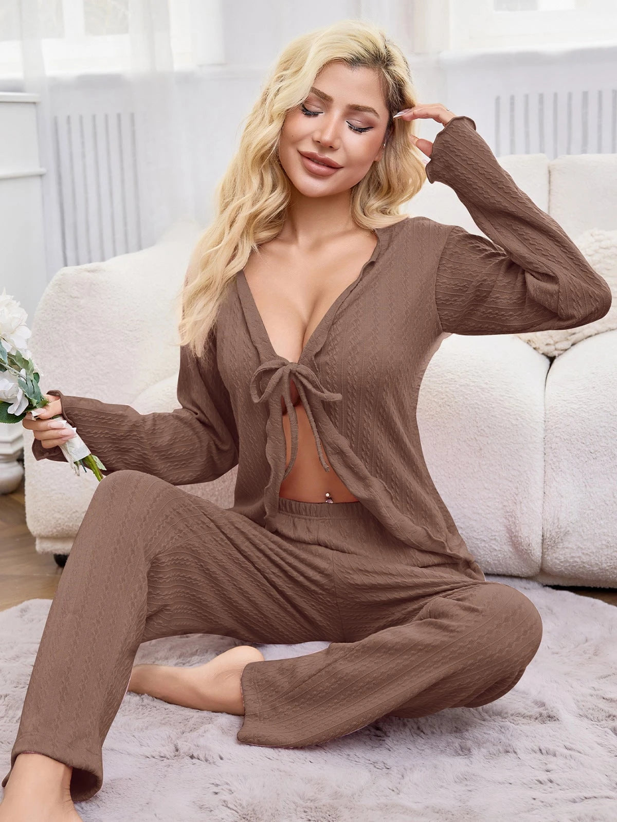 Women's Comfortable Pajama Set with Textured Surface and Relaxed Fit
