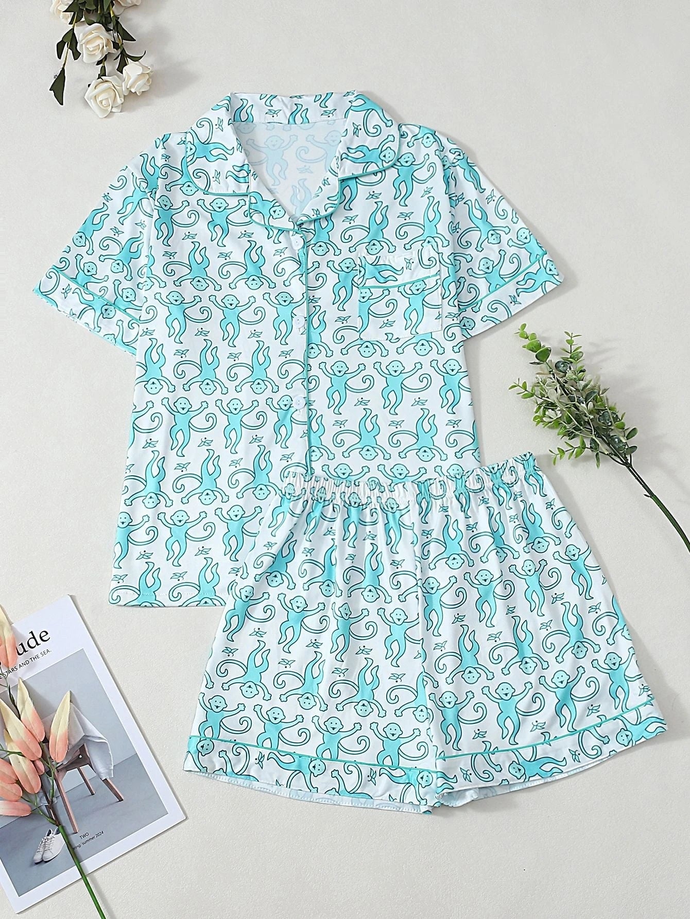 Women's Pajama Set with Playful Animal Pattern