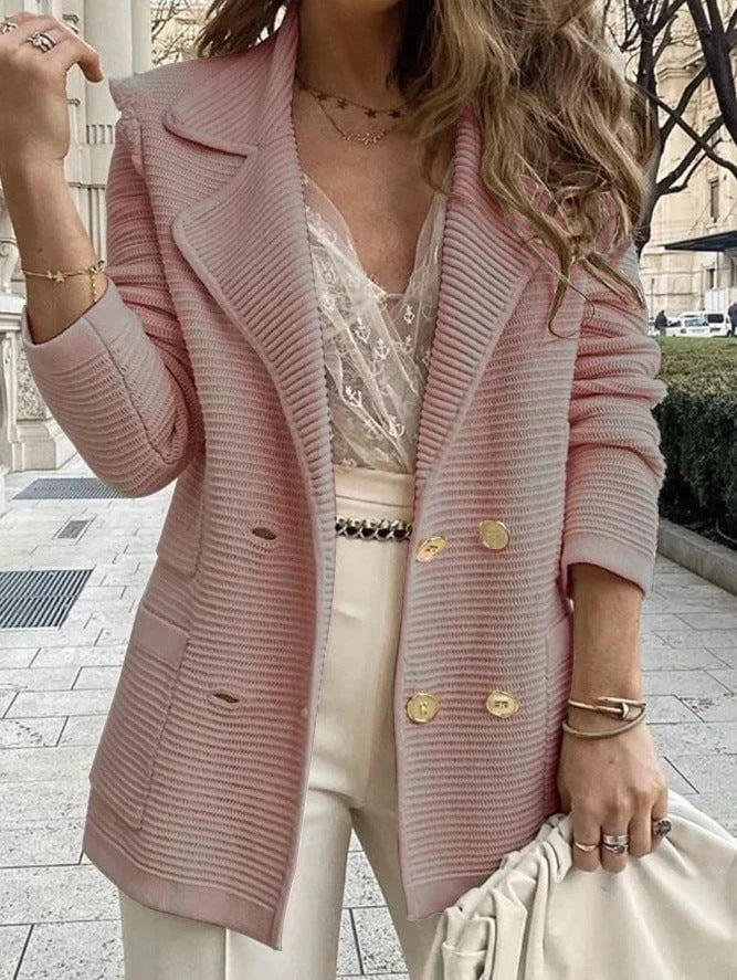 Women's elegant knit blazer with double button placket and pockets