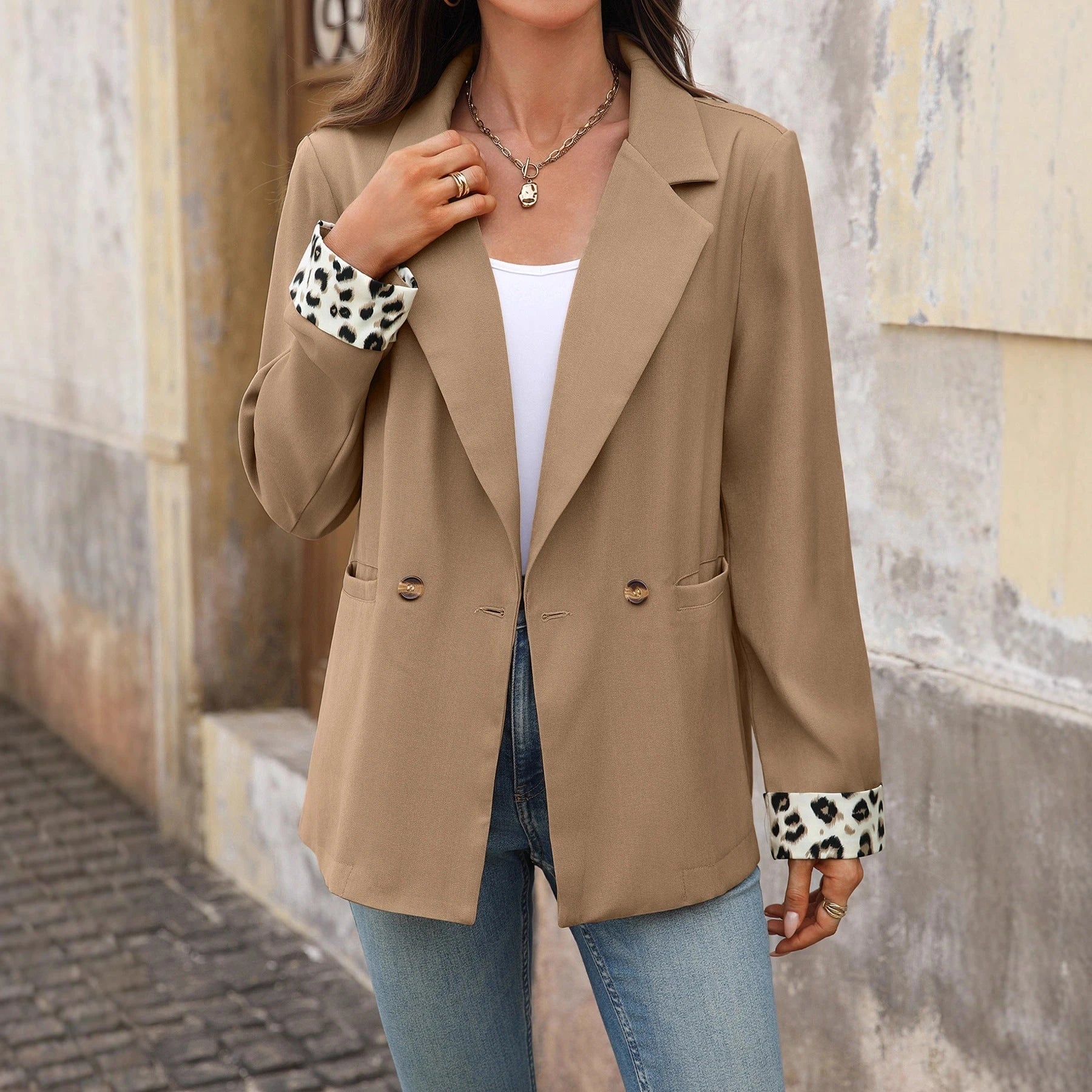 Ladies elegant blazer jacket with fashionable animal sleeves