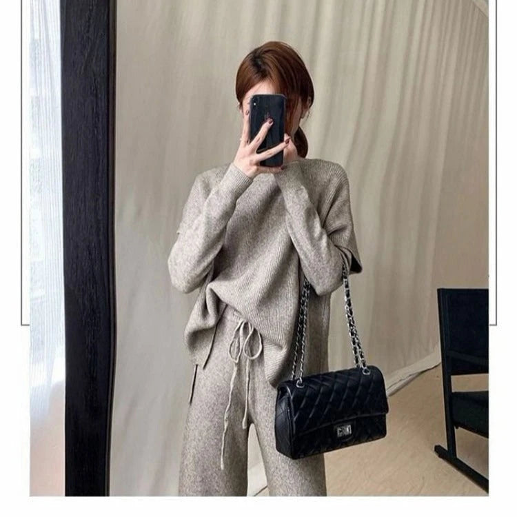 Women's Stylish Knit Suit with Oversized Sweater and Wide Pants