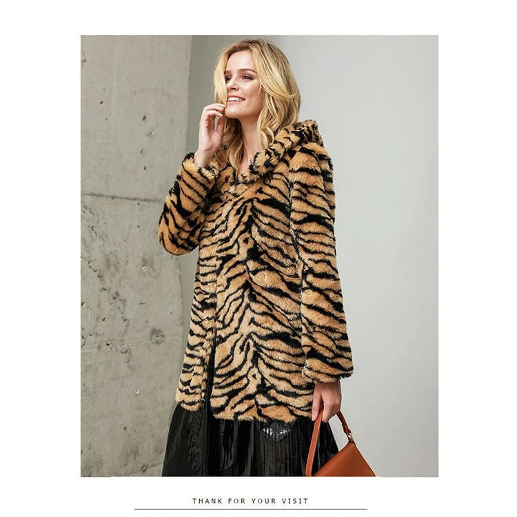 Ladies faux fur jacket with tiger stripe pattern