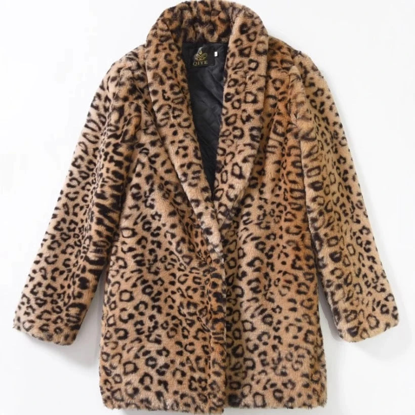 Ladies Cozy Leopard Fur Jacket