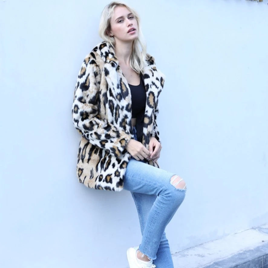 Ladies Cozy Fur Coat with Hood and Cat Ears