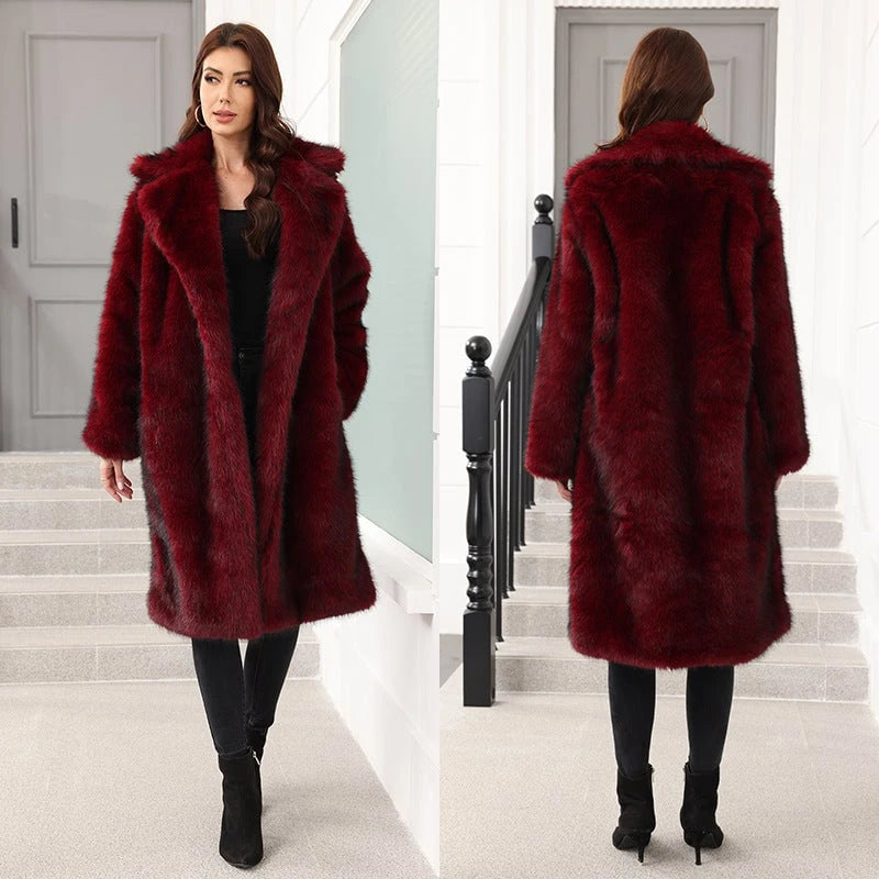 Women's Fashionable Oversized Fur Coat with Hood
