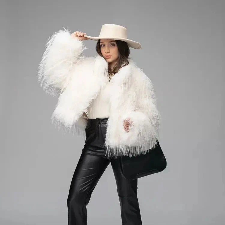 Ladies Trendy Faux Fur Jacket with Elegant Fringes