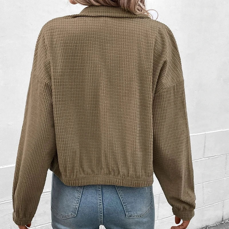 Women's Casual Overshirt Jacket with Light Waffle Pattern and Snap Button Closure