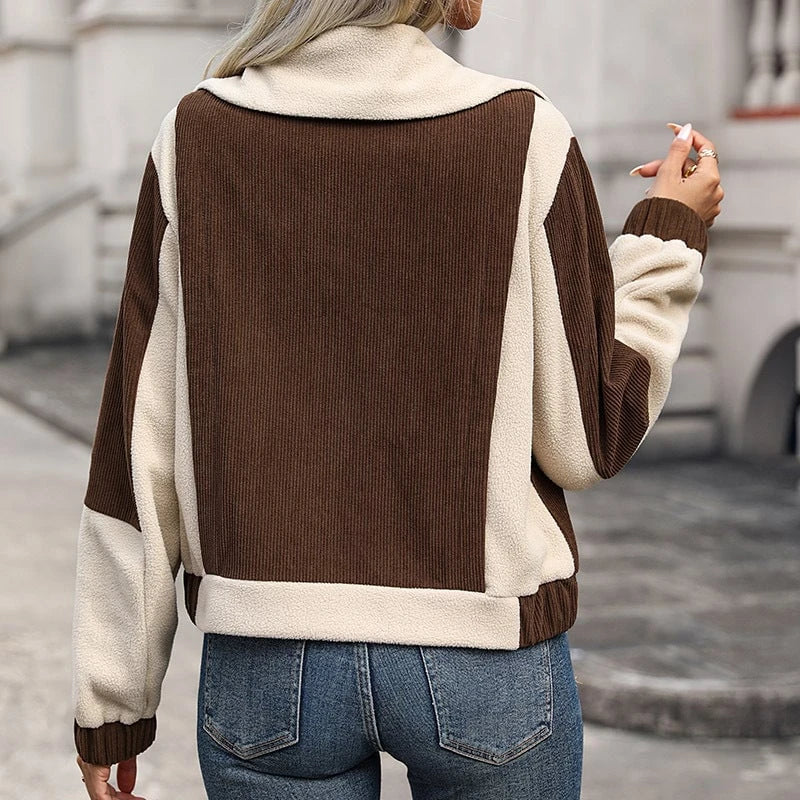 Women's fleece jacket with fashionable cord design and practical pockets