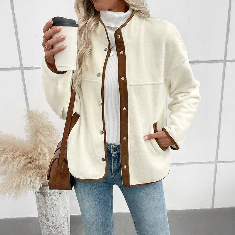 Women's Cozy Fleece Jacket with Contrast Elements