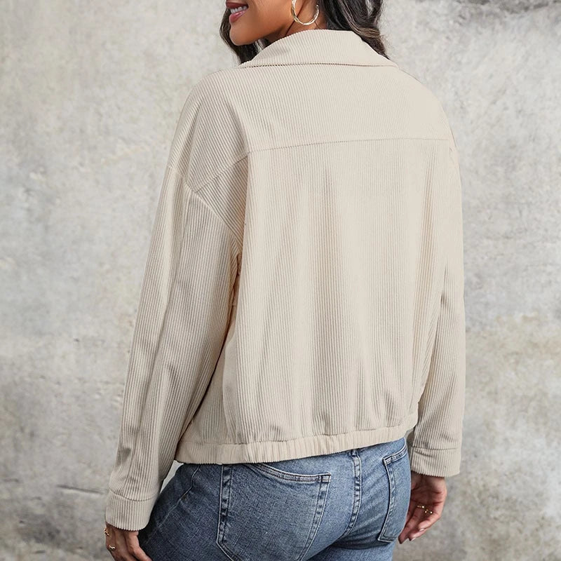 Women's Casual Cord Jacket with Fashionable Button Detail