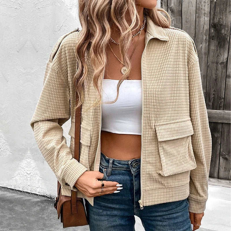Women's Casual Structured Jacket with Front Zipper