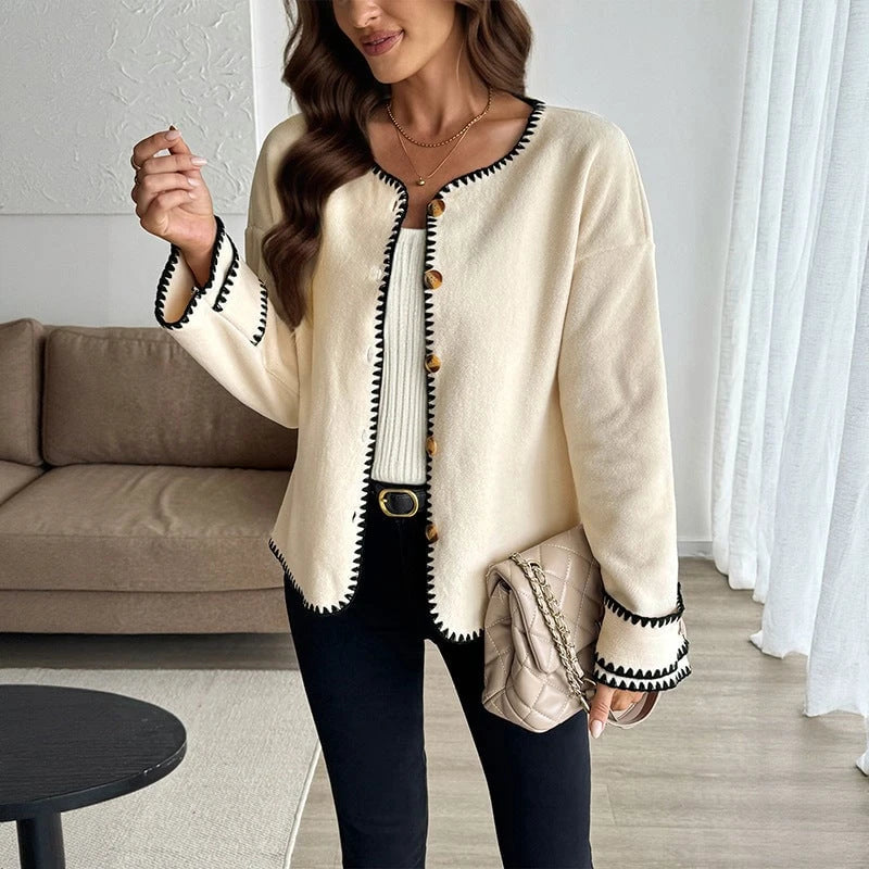 Ladies' fashionable cardigan with contrasting hem