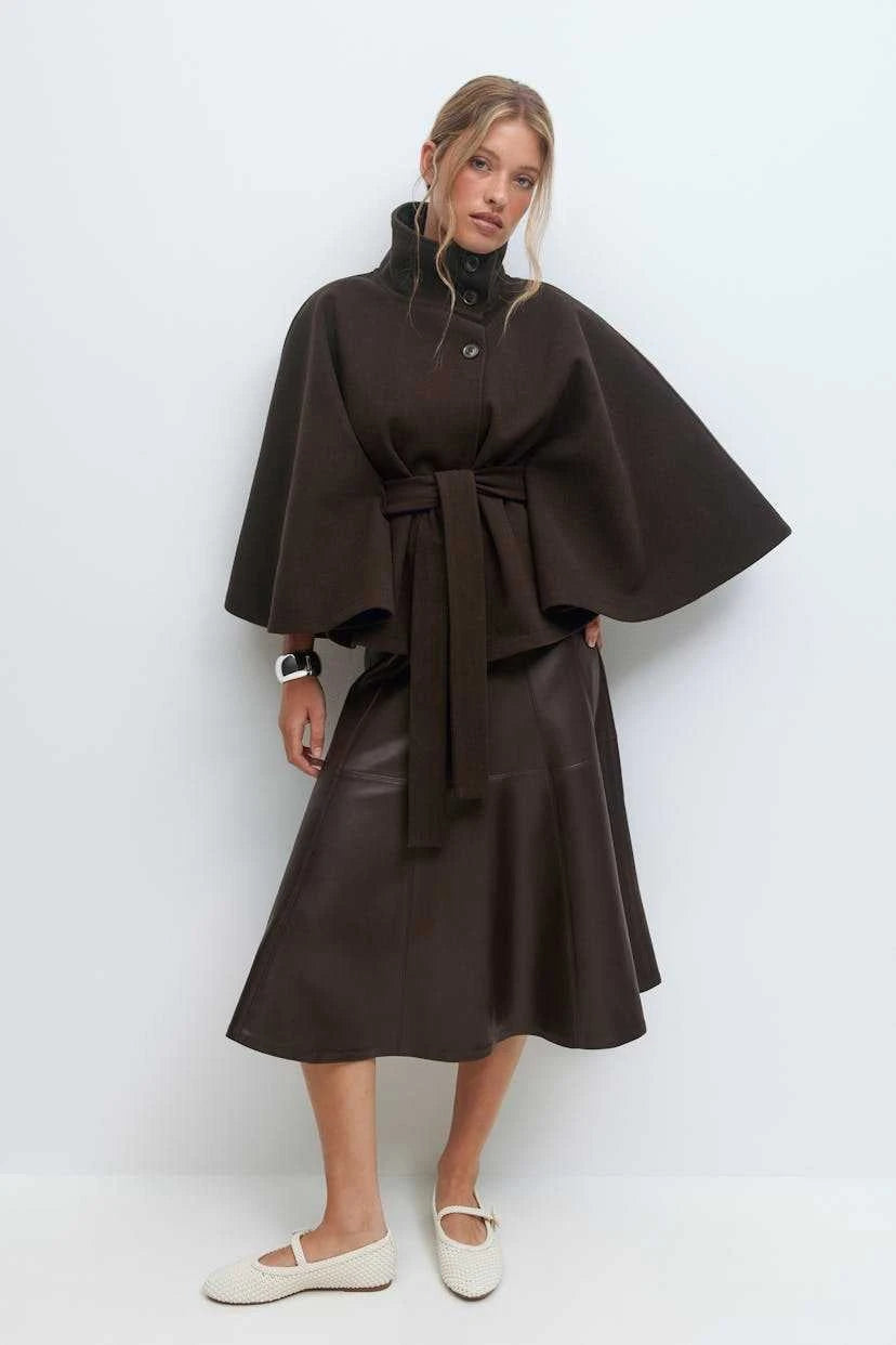 Women's wrap jacket with high collar line and wide sleeves