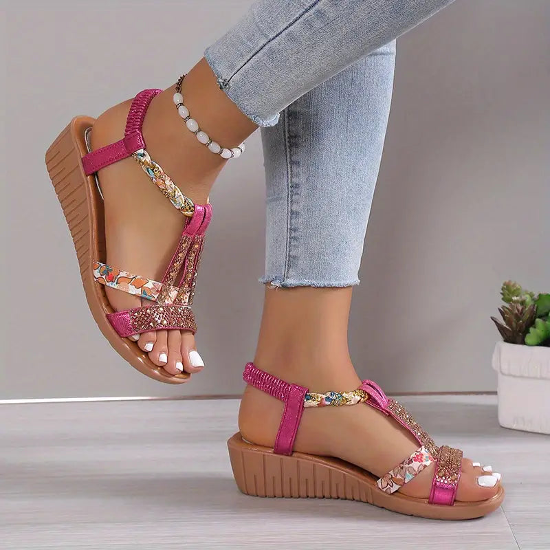 Boho Glam Rhinestone Woven Wedge Sandals [Last Day Raabtt]