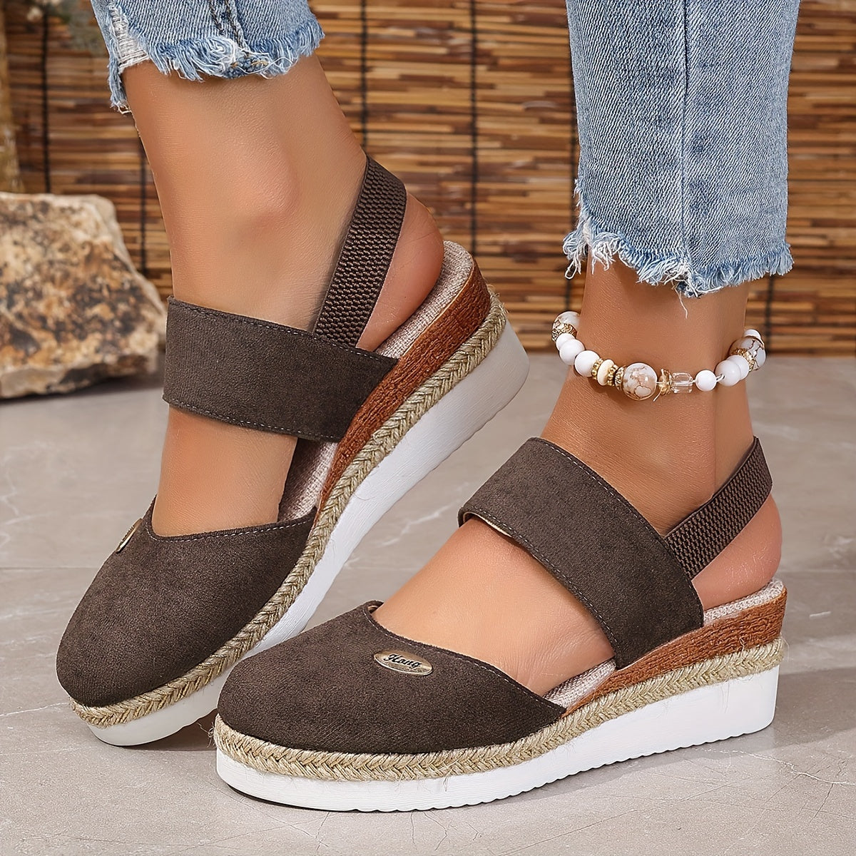 Women's Platform Sandals: Non-slip, Closed Toe, Elastic Strap