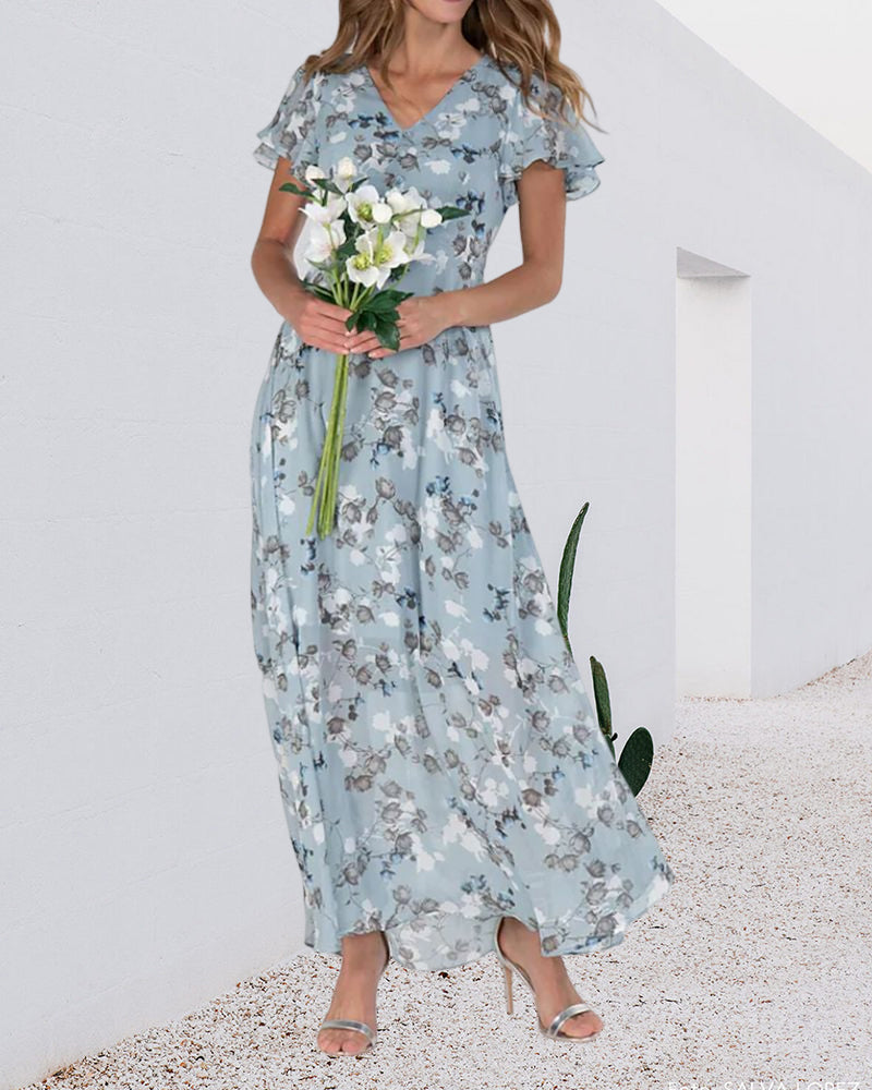 Floral Maxi Dress Womenchiffon Fabric Airy Summer Dressmaxi Dress With Flowing Skirt