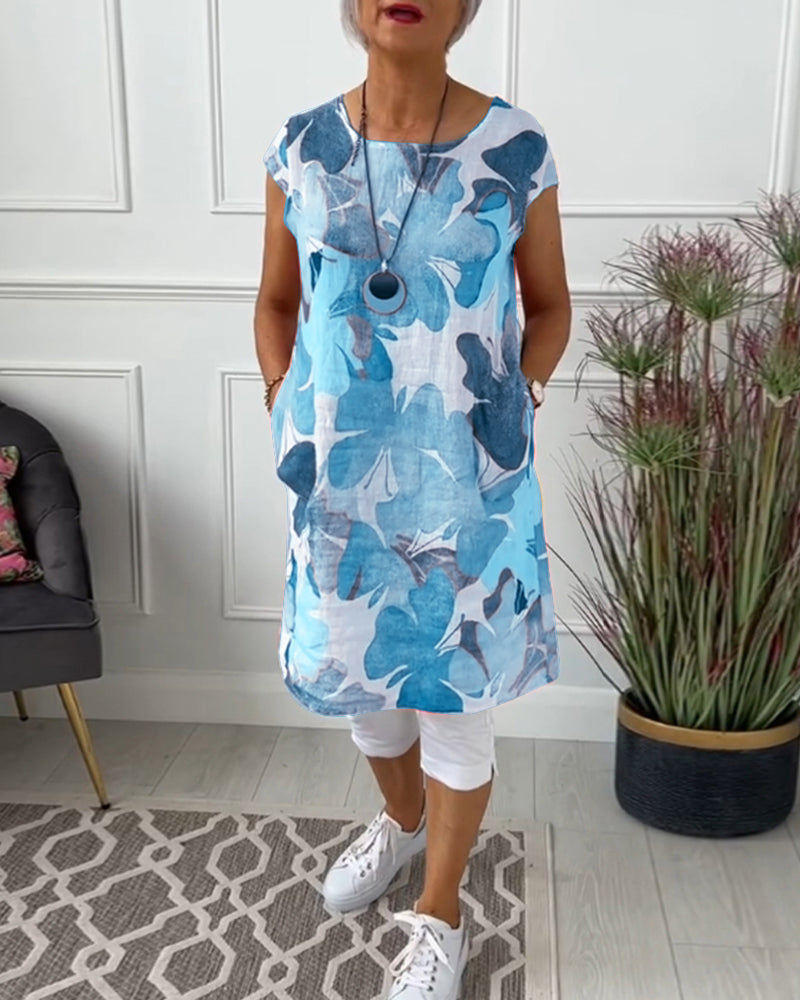 Casual Longtop with Colorful Floral Print