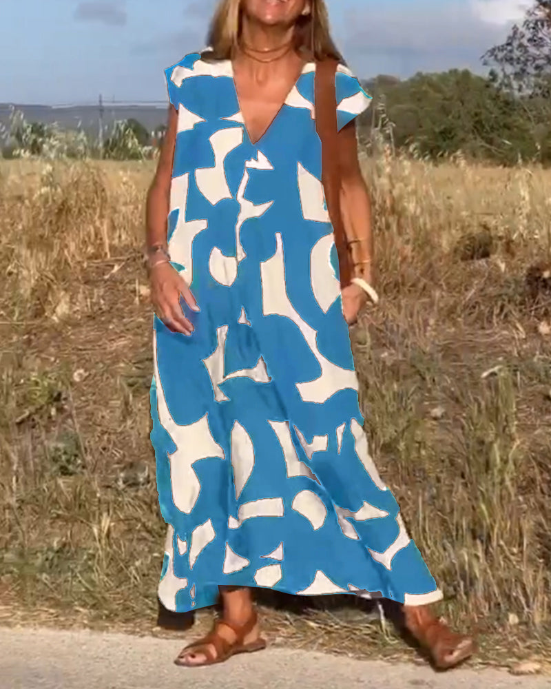 Amaramaxi Dress With Print And V-Neck