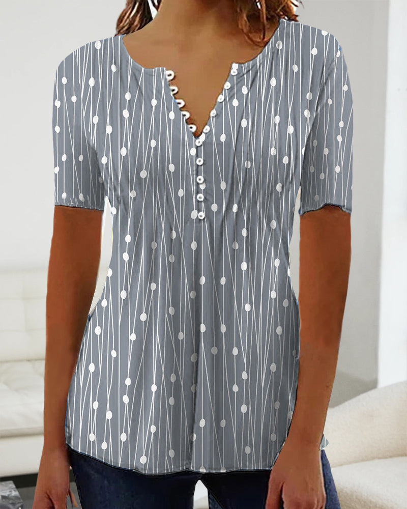 Polka Dot Pattern V Neck T-Shirt