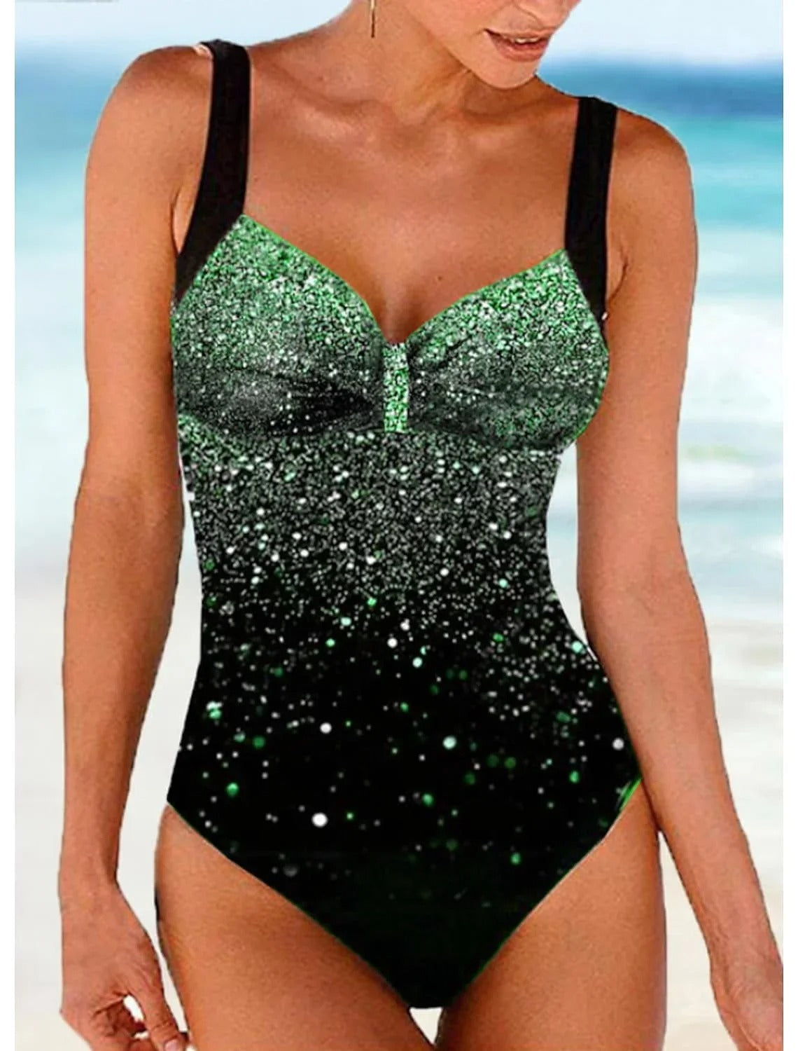 Swimsuit With Shoulder Strap And Sequin Print With Gradient