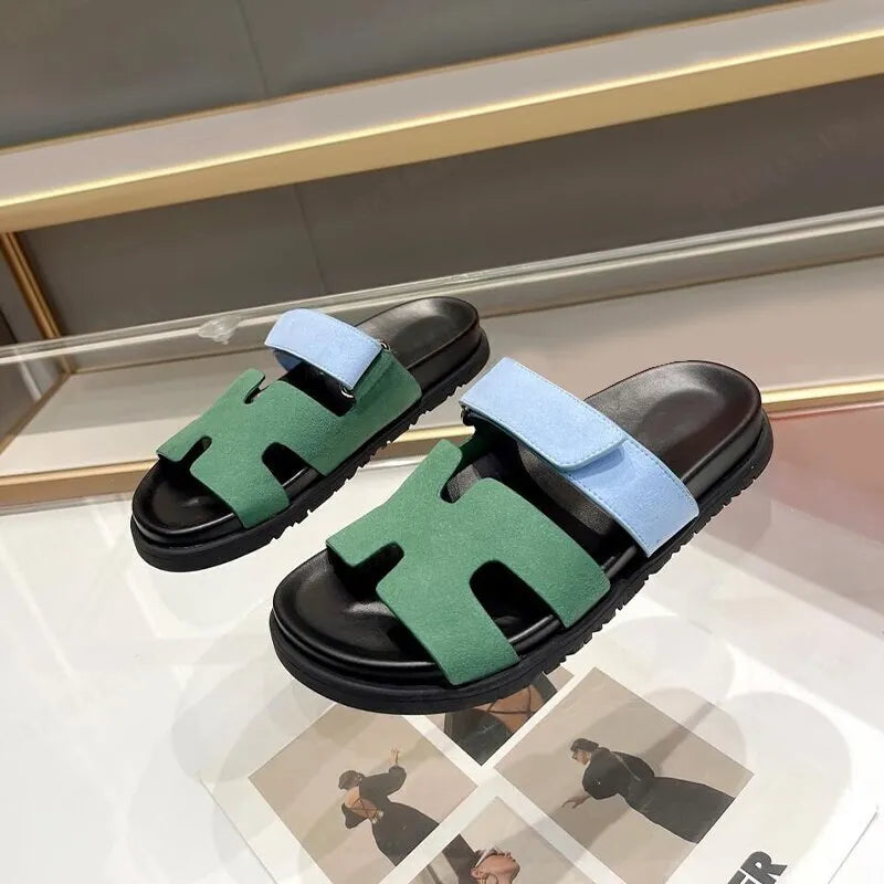 Vertacomfortable Summer Sandals In Roman Style With H Shape And Hook And Loop Closure