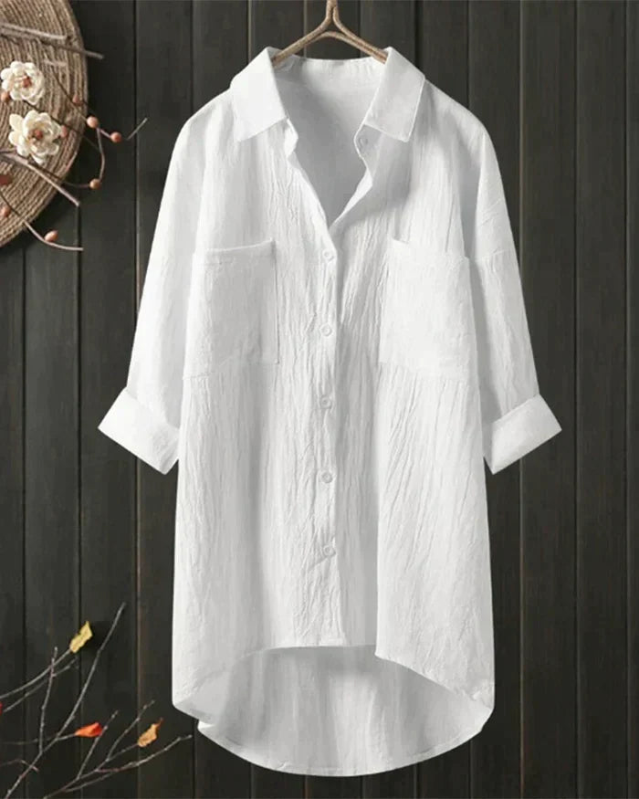 Linen Shirt With Long Sleeves And Button Placket For Spring