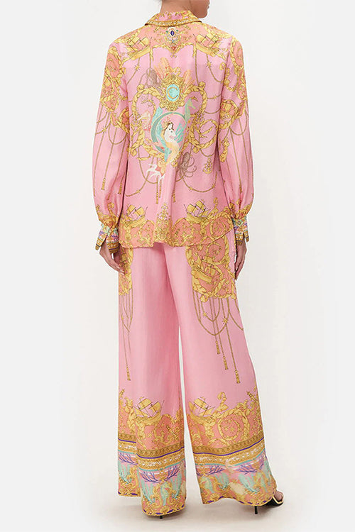 Rosiedress Unique Print Lantern Long Sleeve Blouse Shirt and Wide Pants Holiday Outfit Set